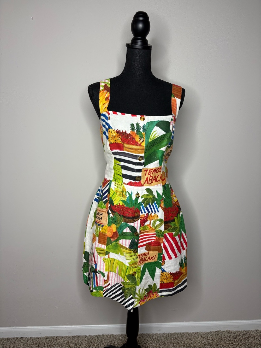 FARM Rio Green Multi Tropical Patchwork Mini Sundress - Picture 2 of 3